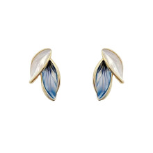 Matte Grey Leaf Stud Earrings for Women - Minimalist 21mm Botanical Earrings, Lightweight Hypoallergenic Daily Jewelry