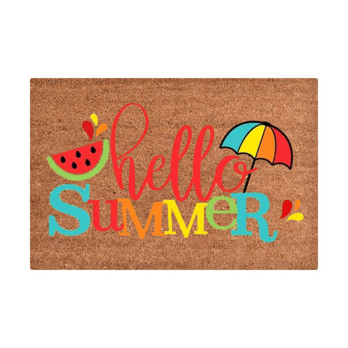 Πατάκι εισόδου Hello Sunshine με λουλούδια και φρούτα, αντιολισθητικό χαλάκι 1