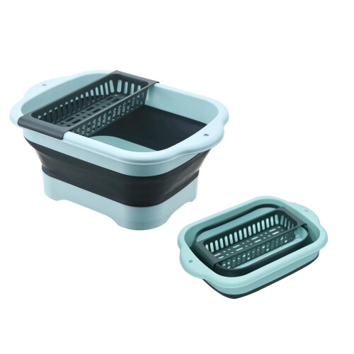 Collapsible Dish Basin with Drain Plug, Space-Saving Foldable Sink for Camping, RV, Kitchen – Green