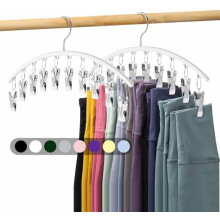 Organisateur de leggings – Cintre en métal pour pantalons de yoga avec revêtement en caoutchouc, lot de 2 + 10 pinces (20 leggings), organisateur