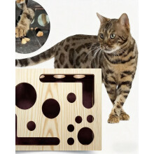Caja rascador de madera para gatos con bola y cascabel (1 unidad)