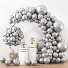 Kit de guirlande de 129 ballons en latex argenté métallisé (45,7 cm, 30,5 cm, 25,4 cm, 12,7 cm) pour anniversaire, remise de diplômes, mariage et