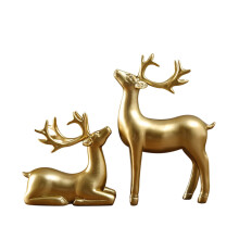 Sculptures de rennes dorés en résine, décoration de Noël (2 pièces)