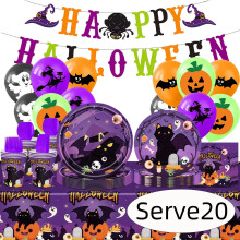Halloween papírtányérok, poharak, szalvéták, asztalterítők, lufik és transzparensek – 20Designs, eldobható partikellékek Halloweenre vagy