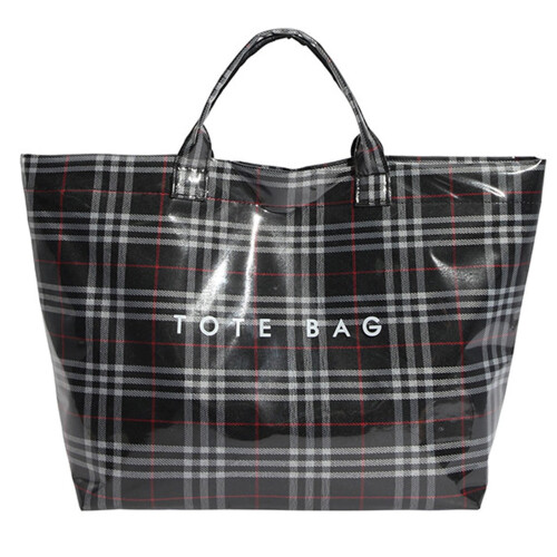 Γυναικεία τσάντα Tote από καρό PVC – Αδιάβροχη, κλείσιμο με γάντζο και θηλιά, μεγάλη