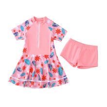 Ljusrosa tankini-baddräkt för flickor, 5-6 år – söt sommardesign, bekväm passform för strand och pool; kompatibel med barns badaktiviteter
