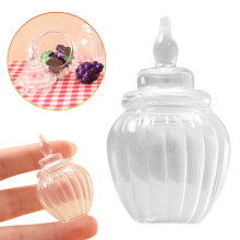 Mini borcan de bomboane cu capac, model decorativ din sticlă pentru depozitare, pentru scene culinare minuscule (1,2 cm x 4,9 cm, 1 buc.)