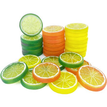 30 fausses tranches de citron pour garniture, fruits artificiels, décoration pour bar, cocktails et fêtes (rouge, vert, jaune, 10 pièces de chaque
