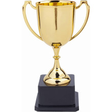 1pc 7.4" Gold Plastic Trophy Cup – Party Favor, Award, Sports Prize, Appreciation Gift – Square Base, Compatible with Standard Display