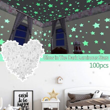 Glow-in-the-Dark Luminous Star Wall Stickers, 100 pcs, for Kids' Bedroom, Ceiling & Wall Decor – White, Compatible with All Smooth Surfaces