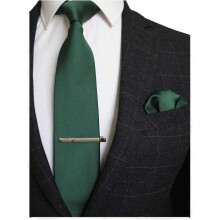 Solid Color Formal Necktie and Pocket Square Tie Clip Sets for Men