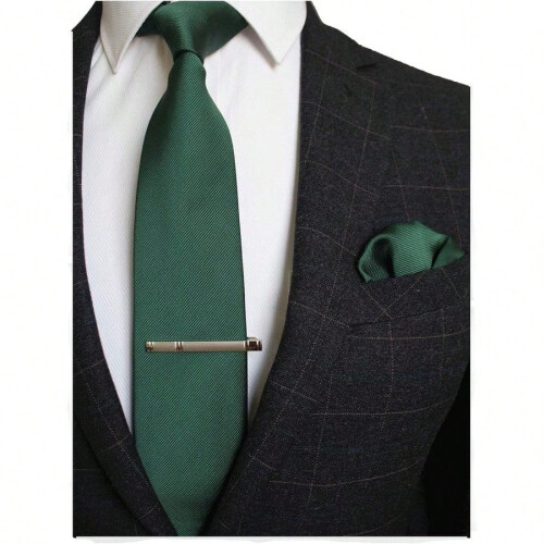 Solid Color Formal Necktie and Pocket Square Tie Clip Sets for Men
