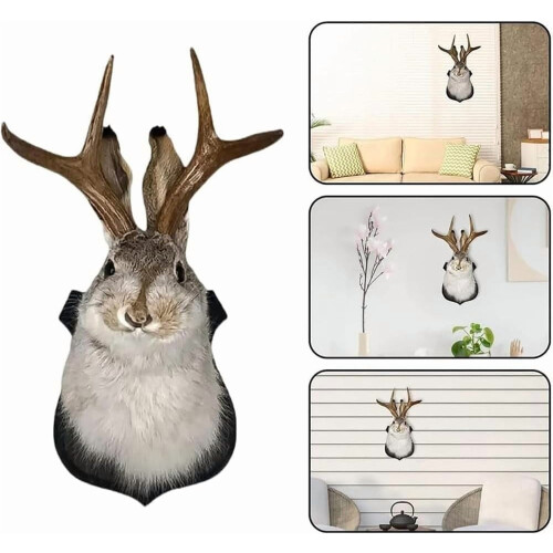 Jackalope da parete – Testa di coniglio in resina con corna, 1