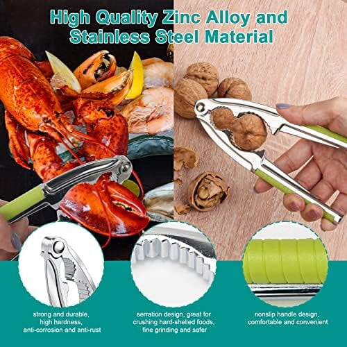 Nut Crackers, 8Pcs Multi-Purpose Stainless Steel Seafood Pecan Cracker, Non-slip Handle Walnut Cracking Tools (Green) 2