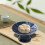 Ceramic Dessert Stand Footed Fruit Plate for Cupcakes Donuts Kitchen Counter Deep Blue 6