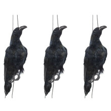 3X Realistic Hanging Dead Crow Decoy Lifesize Extra Large Black Feathered Crow