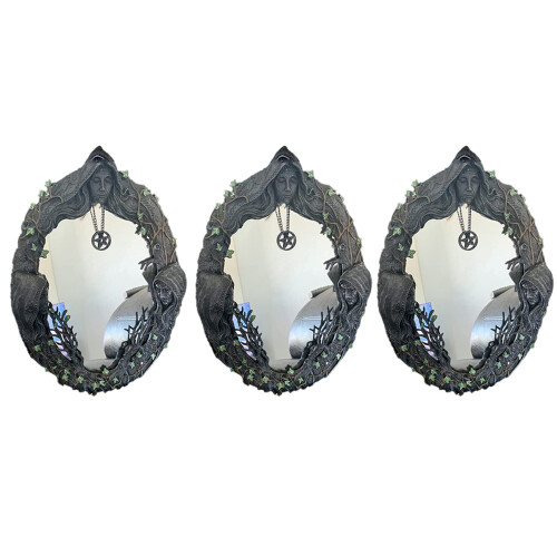 3X Triple Moon Goddess Wall Mirror Trinity Wall-Mounted Mirror with Five-Pointed Retro Hanging Mirror