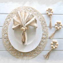 24Pcs Handmade Natural Wooden Bead Napkin Rings Holder for Weddings Party Home Hotel Decor Table Dinner Decoration