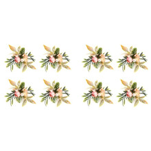 Double Rose Napkin Rings Set of 8, Flower Napkin Rings with Berries and Green Leaves Handmade Napkin Ring Holders