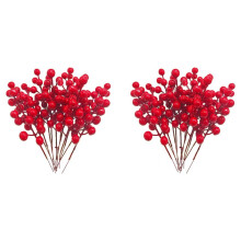 Red Berry Stems,48 Pack 7.9 Inch Artificial Christmas Berries Holly Picks Branch for Christmas Tree,DIY Wreath,Party