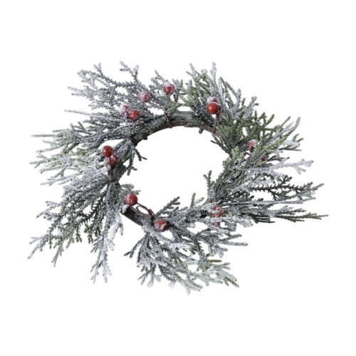 Christmas Candle Ring with Red Berries & Pine Needles 2