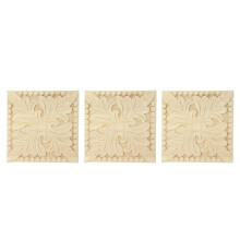 3X Natural Wood Appliques Square Flower Carving Decals Decorative Wooden Mouldings 10X10cm