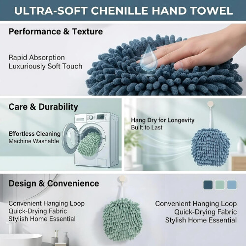 Lot de 3 serviettes en chenille à séchage rapide 2