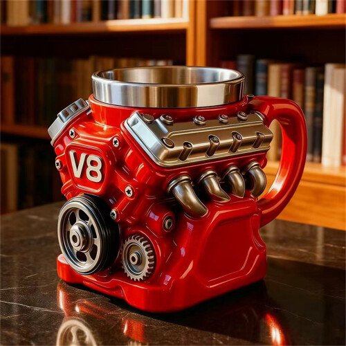 Motorblokk-kaffekrus V8Design rustfritt stål interiør 2