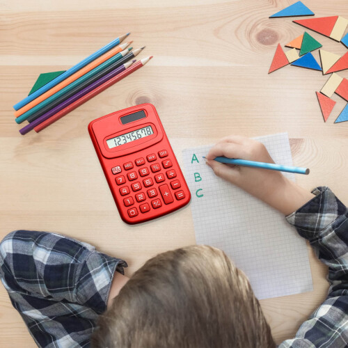 13-Digit LCD Desktop Calculator, Solar/Battery Powered, Basic Functions, Red – Compatible with School & Office 1