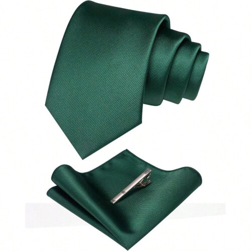 Solid Color Formal Necktie and Pocket Square Tie Clip Sets for Men 1