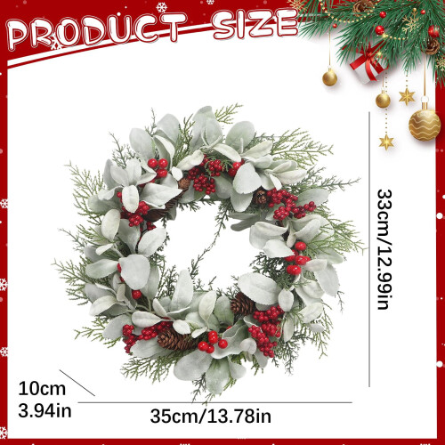 Guirlanda de Natal artificial com cobertura de geada e frutinhas vermelhas, 60 cm (24 polegadas) 2