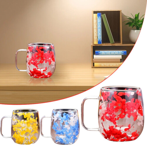 Γυάλινη κούπα Clearance Red Petals Double-Layer200ml με αποξηραμένα λουλούδια – Κύπελλο με ξηρά 1