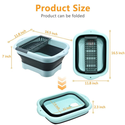 Collapsible Dish Basin With Drain Plug, Space Saving Foldable Sink For Camping, Rv, Kitchen, Vegetable Wash 2