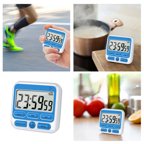 Timer da cucina digitale con allarme silenzioso/forte, orologio 24 ore e 1