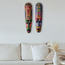 2X Masque En Bois Tenture Murale Sculpture Sur Bois Massif Peint Facebook Décoration Murale Bar Décorations pour la Maison Masque Totem Africain