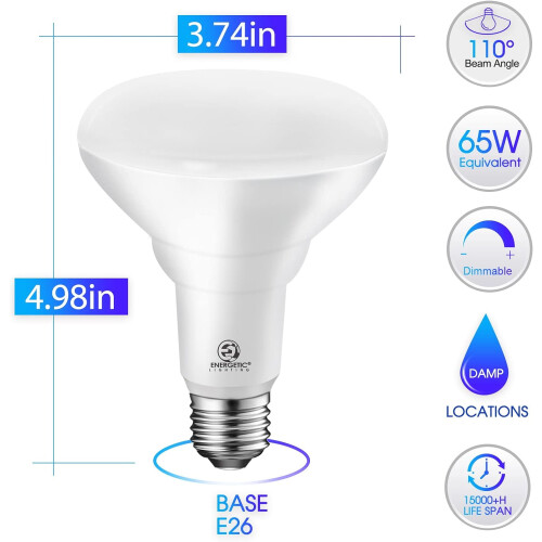 EnerYANTONtic6Pack65W BR30 Lâmpada de Embutir, Dimerizável, 650 Lúmens, Luz Branca 5000K, Base E26, Refletor Interno para Soquetes de 5/6 Polegadas 1
