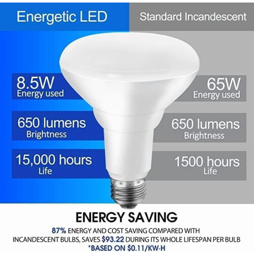 EnerYANTONtic6Pack65W BR30 Lâmpada de Embutir, Dimerizável, 650 Lúmens, Luz Branca 5000K, Base E26, Refletor Interno para Soquetes de 5/6 Polegadas 2