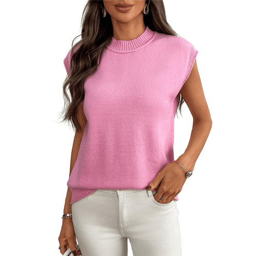Women'S Crew Neck Sleeveless Sweater Pink M 1
