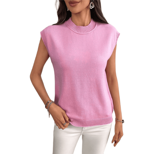 Women'S Crew Neck Sleeveless Sweater Pink M 2