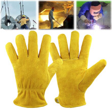 Premium full cowhide heat-resistant welding gloves with cotton lining, compatible with high-temp work & cold weather