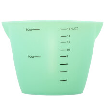 Pichet doseur en silicone vert clair à double bec verseur, lisse, outil de mesure pour la cuisine à usage domestique