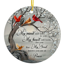 Carillon commémoratif - Cadeau de condoléances pour la perte d'un être cher, décoration double face en acrylique avec oiseaux rouges et message