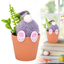 Paasbloempotdecoratie – Kunstmatige lentebloemen met pluche konijnenstaart, tafeldecoratie voor een eierjachtfeest (grijs), geschikt voor Pasen
