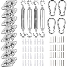 Kit de fixation pour voile d'ombrage (92 pièces) - Fixations antirouille pour voile d'ombrage triangulaire ou rectangulaire - Argenté D