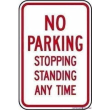 Nieuwe waarschuwingsborden van metaal met de tekst "Verboden te parkeren, te stoppen of te staan, te allen tijde". Straatnaambord 20x30 cm / 8x12 inch