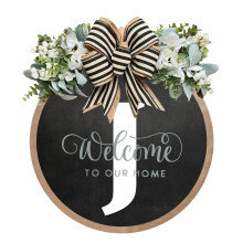 Panneau de bienvenue pour porte d'entrée, couronne décorative avec nom de famille pour porte d'entrée toute l'année, plaques suspendues devant la