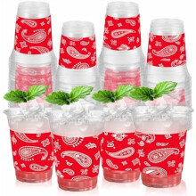 Gobelets en plastique à motif bandana rouge style cowboy, lot de 50, 35 cl
