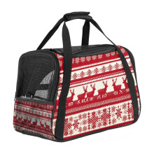 Bolsa de transporte portátil para perros con diseño retro navideño de copos de nieve rojos y estuche acogedor para gatos para mascotas pequeñas,