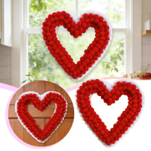 Couronne de cœurs à pompons doux et moelleux à double couche, décoration murale romantique pour la Saint-Valentin (Style A - 35 cm)