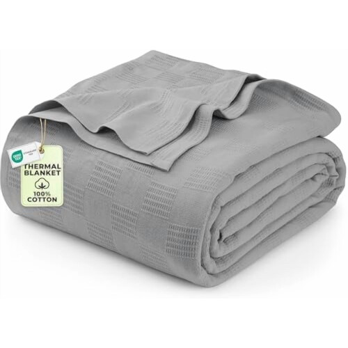 Κουβέρτα 100% βαμβακερή σε χρώμα Cool Grey [Μέγεθος Queen - 90x90 ίντσες] 350GSM Ελαφριά, απαλή